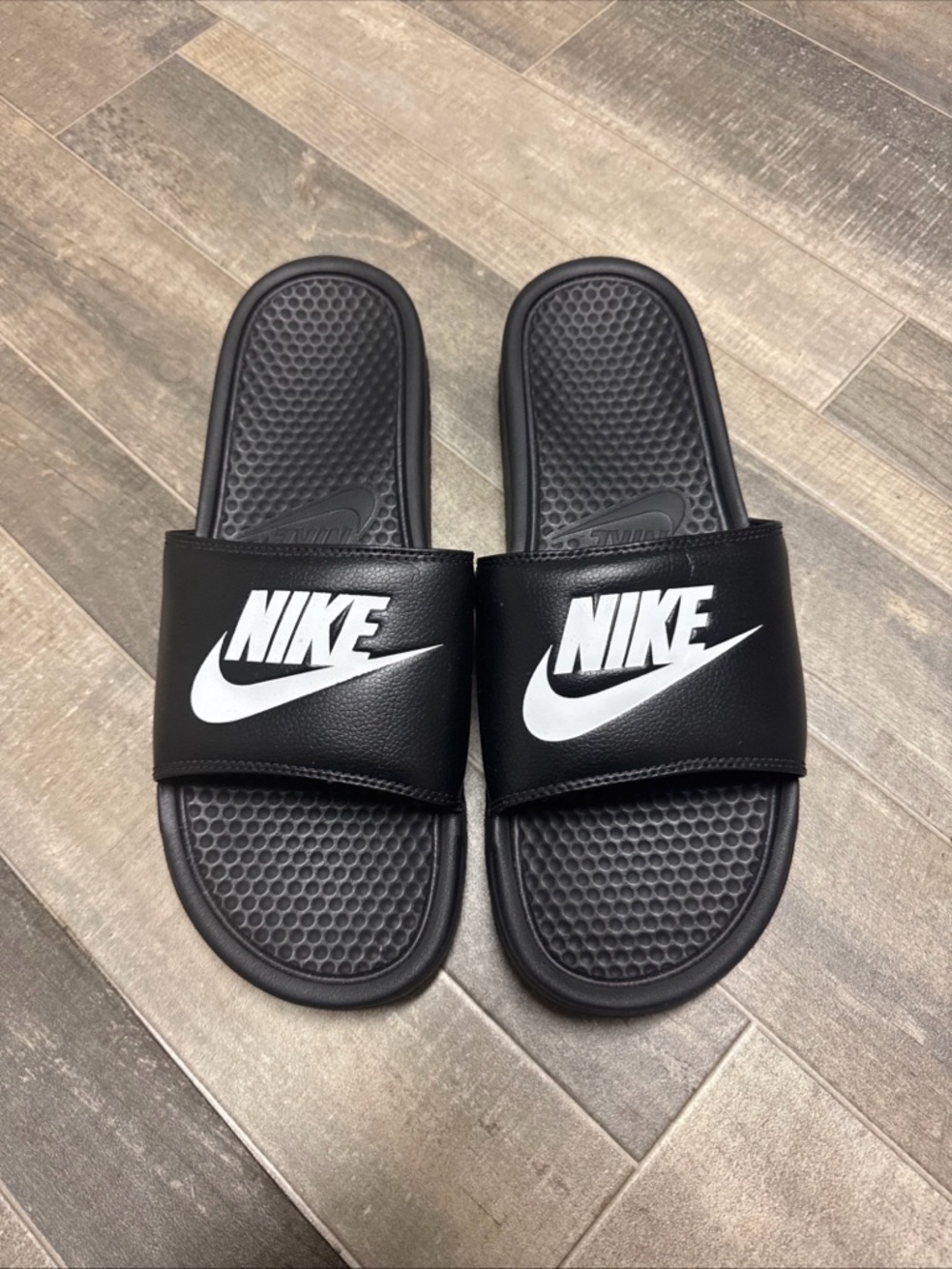 Nike Black Slide Sandals with White Swoosh